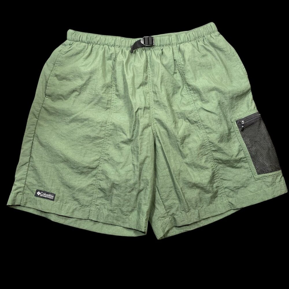 Columbia Mens Green Swim Shorts Mesh Lining Adjustable Waist Hiking Pockets